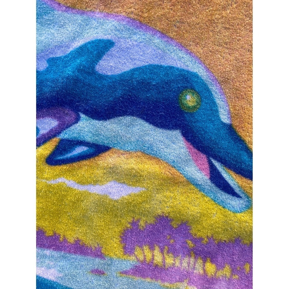 Vintage Lisa Frank Dancing Dolphins Beach Towel 30x56 Neon 90s - Picture 4 of 8